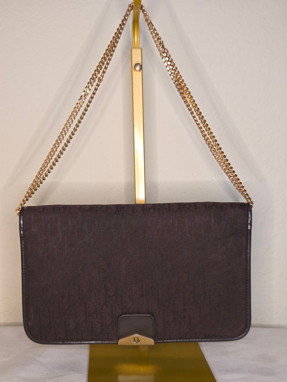 Christian Dior Trotter Monogram Brown Canvas Gold Chain Shoulder Bag Vintage